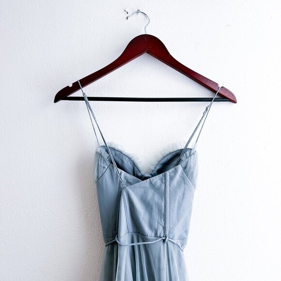 Angel Biba Smitten Sweetheart Neckline Chiffon Midi Dress in Blue Sage - Picture 7 of 8